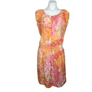 Talbots Pink Orange Silk Floral Drop Waist Dress Size Medium